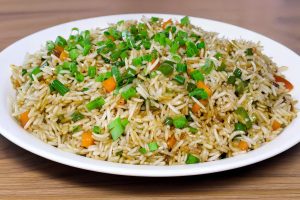 Vegetable Fried Rice in a white plate